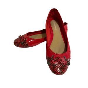 Johnston & Murphy red patent leather driving loafer ballet flat snakeskin bow 9